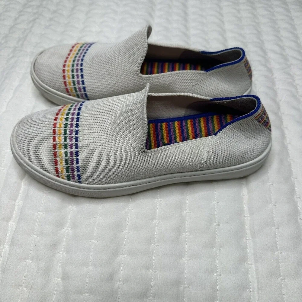 Rothy's‎ The Kids Sneaker White Rainbow Knit Fabric Slip On Casual~Girls US 3